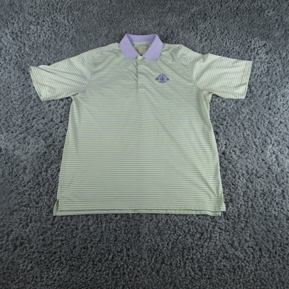 Donald Ross Shirt Mens Large Purple Green Striped Short Sleeve Golf Polo